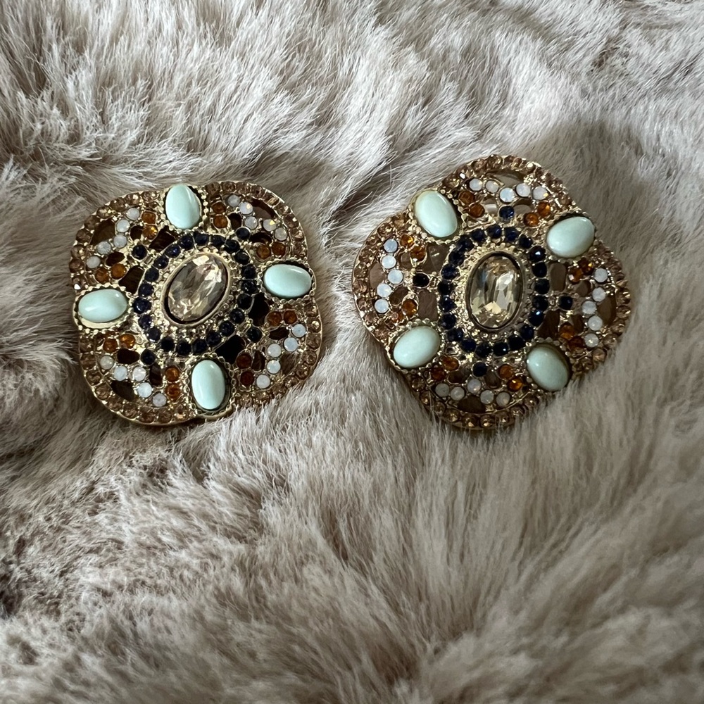 Chico's Gold and Mint Statement Earrings